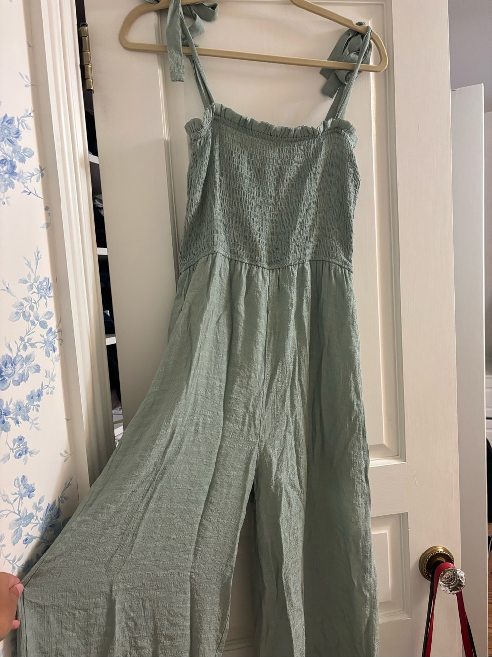 Altar'd State Sage Green Tie-Shoulder Wide-Leg Jumpsuit